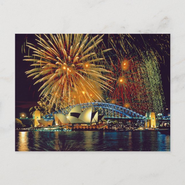 Postcard Sydney Opera House (Feuerwerk), Sydney Postkarte (Vorderseite)