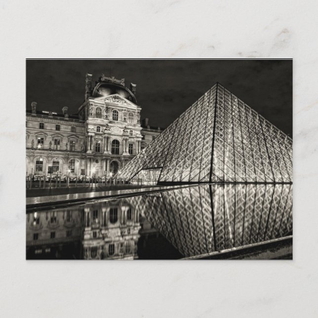 Postcard The Louvre Pyramid In Black / White Paris Postkarte (Vorderseite)