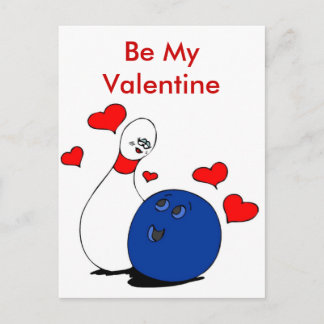 Postcard-Valentine's Bowling Pin and Ball Feiertagspostkarte