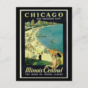 Postcard-Vintag Chicago Travel Art-2 Postkarte
