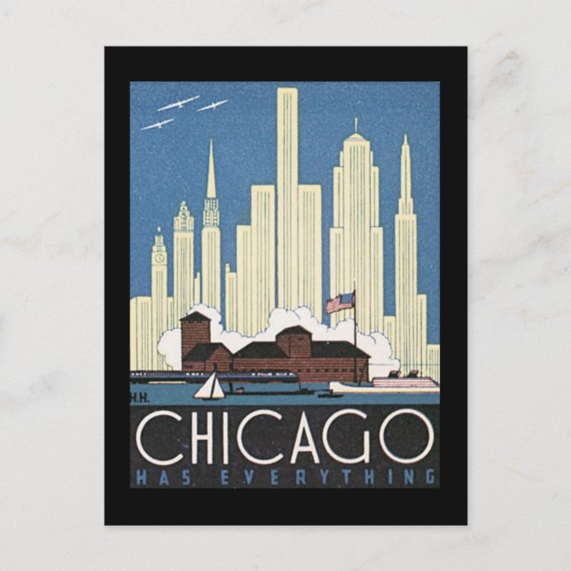Postcard-Vintag Chicago Travel Art-8 Postkarte (Vorderseite)