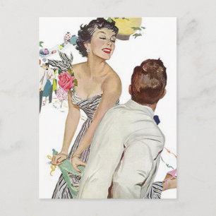 Postcard Vintag Happy Announcement Couple Verlobt Ankündigungspostkarte