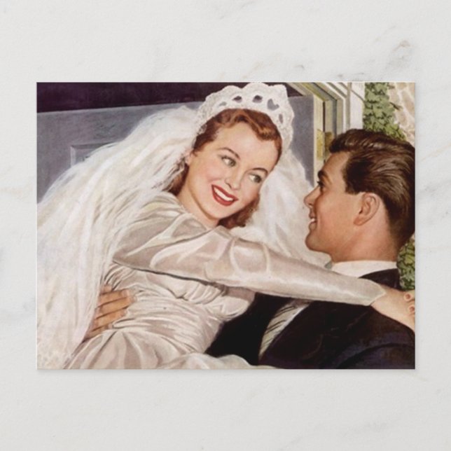 Postcard Vintag Happy Bride Groom Couple Wedding Postkarte (Vorderseite)