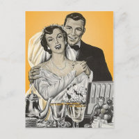 Postcard Vintag Happy Bride Groom Couple Wedding