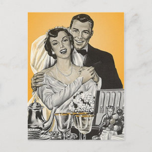 Postcard Vintag Happy Bride Groom Couple Wedding Postkarte