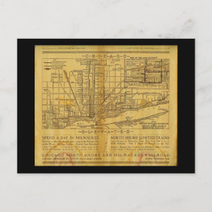Postcard-Vintag Maps-Chicago L Karte