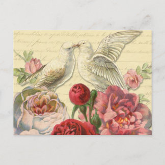 Postcard: Vintage Doves with Roses Postkarte