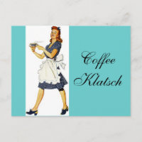 Postcard Vintage Kellnerin Kaffee Klatsch Einladun