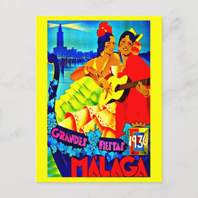 Postcard Vintage Travel-Malaga Postkarte (Vorderseite)