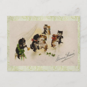 Postcard Vintage Weihnachtskatzen Hunde tanzen Feiertagspostkarte