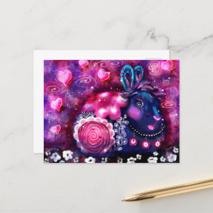 Postcard - Whimsical Rabbit "Glamour Bunny" Pink Postkarte