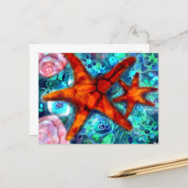 Postcard - Whimsical Starfish Seashells Beach Art Postkarte