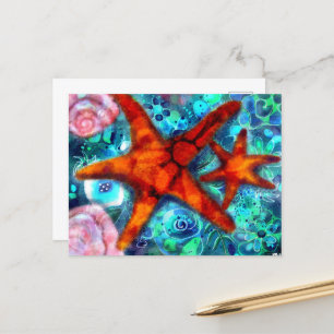 Postcard - Whimsical Starfish Seashells Beach Art Postkarte