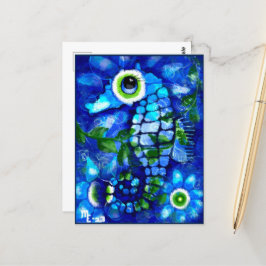 Postcard - Whimsisches Seepferd Abstrakt Art Blue Postkarte