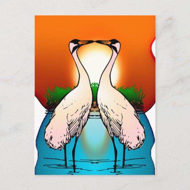 Postcard-Whooping Crane Love Birds Postkarte (Vorderseite)