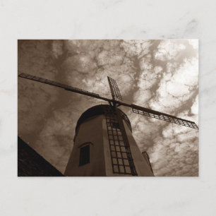 Postcard ~ Windmühle Segel gegen Wolken ~ Sepia Postkarte