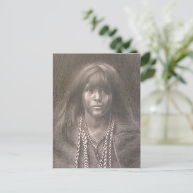Postcard with Drawing of Native American Child  Postkarte (Stehend Vorderseite)