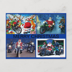 POSTCARD WITH FOUR SANTA MOTORCYCLE SCENES FEIERTAGSPOSTKARTE