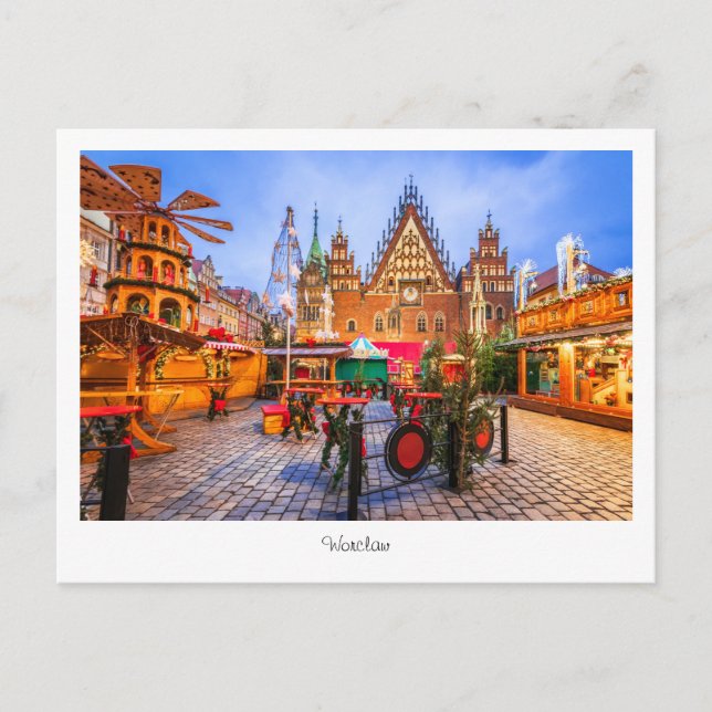 Postcard Worclaw night szene, Polen Postkarte (Vorderseite)