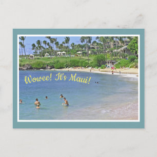 Postcard/ "WOWEE! ES IST MAUI! / STRAND & PALM BÄU Postkarte