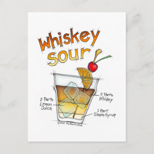 POSTCARDS - WHISKEY SOUR RECIPE COCKTAIL ART POSTKARTE