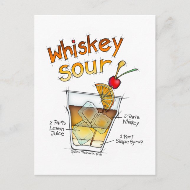 POSTCARDS - WHISKEY SOUR RECIPE COCKTAIL ART POSTKARTE (Vorderseite)