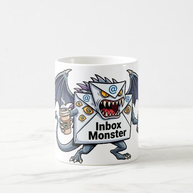Posteingang-Monster E-Mail-Überlastung Lustige Gra Kaffeetasse (Mittel)