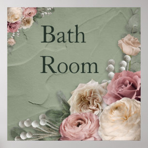 Poster 12 x 12 Vintage Blumen Badezimmer