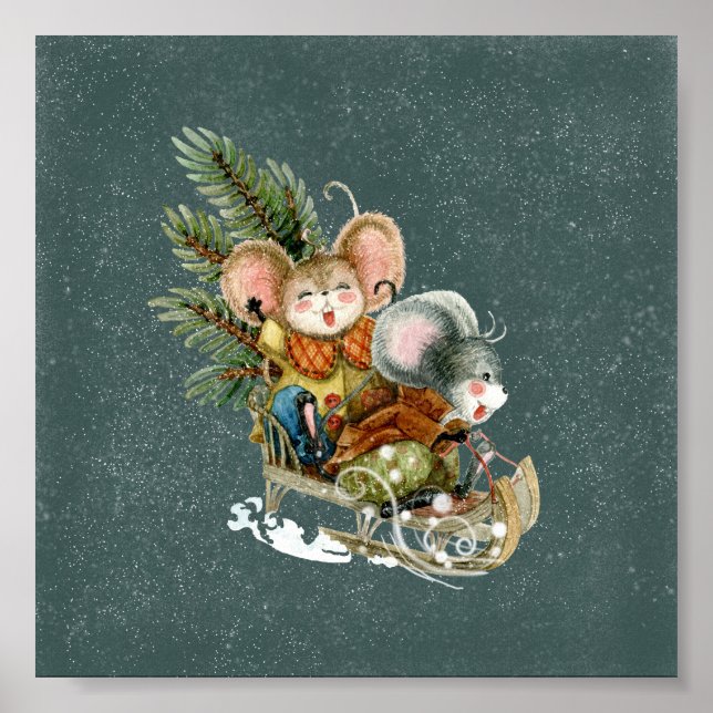 Poster (15,2 x 15,2 cm) - zwei Mäuse auf einem Sch (Vorne)