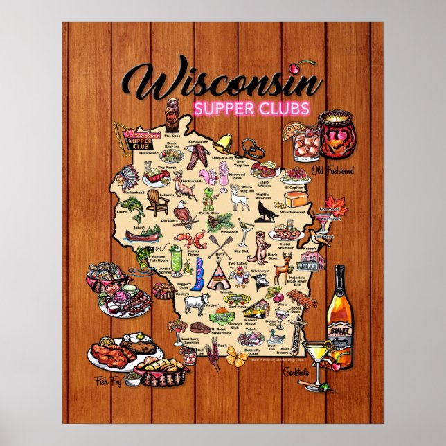 Poster - 16 x 20 - Wisconsin Supper Club Karte (Vorne)