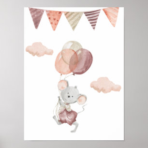 Poster 30,5x40,6cm - Kleine Maus mit Balloons