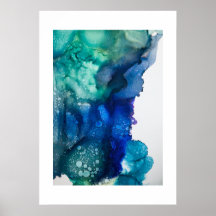 Poster - Alkohol-Tinten-Kunstposter Blau Grün