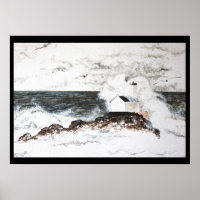 Poster aquarelle phare tempête Bretagne île