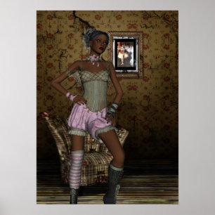 Poster Art Button-up Girls Vintag Girl