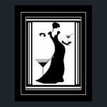 Poster ART DECO LADY Schwarz-weiß<br><div class="desc">GROSSES Poster ART DECO LADY Schwarz-weiße Vögel Martini</div>