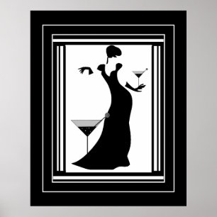 Poster ART DECO LADY Schwarz-weiß