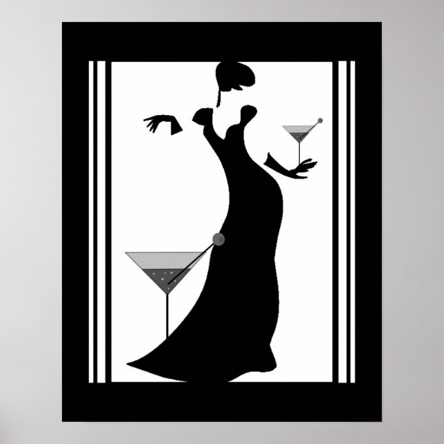 Poster ART DECO LADY Schwarz-weiß (Vorne)