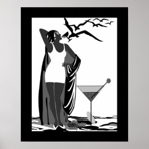 Poster ART DECO LADY Schwarz-weiß Martini