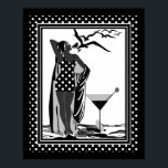 Poster ART DECO LADY Schwarz-weiße Punkte<br><div class="desc">GROSSES Poster ART DECO LADY Schwarz-weiße Vögel Martini Polka Dots Spots</div>