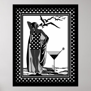 Poster ART DECO LADY Schwarz-weiße Punkte