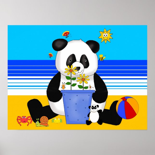 Poster Art Kid's Panda am Strand (Vorne)