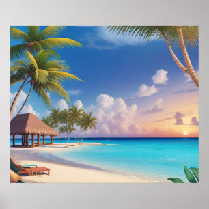 Poster Art Ocean Beach Szene