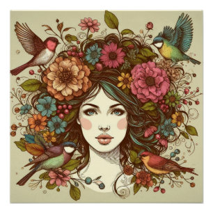Poster Art Print Birds Song im Herbst