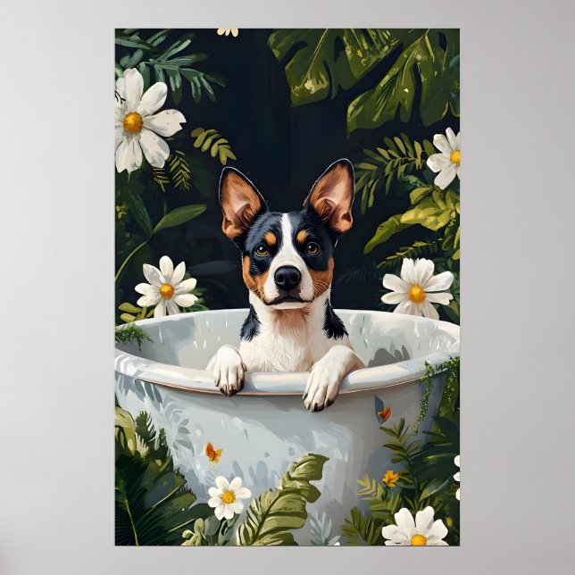 Poster Australischer Cattle Dog in der Badewanne,  (Vorne)