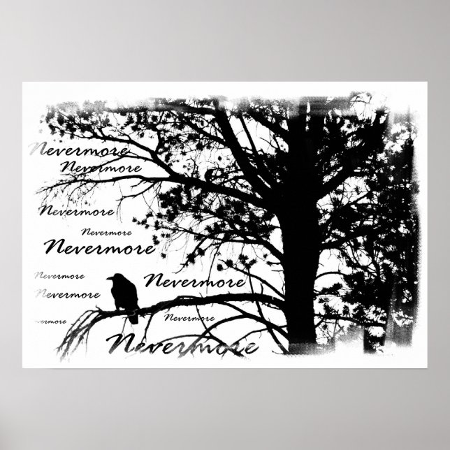 Poster - B&W Nevermore Raven Silhouette (Vorne)