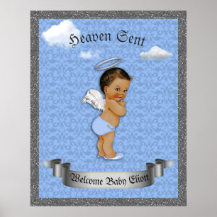 Poster Baby Shower Boy, Prince Junge, blau, 16x20