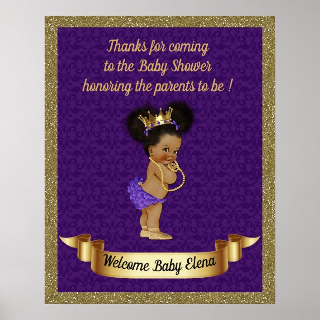 Poster Baby Shower Girl, Prinzessin, lila,16x20 (Vorne)