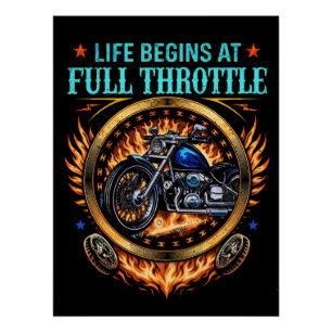 Poster Biker, Leben beginnt bei Vollgas