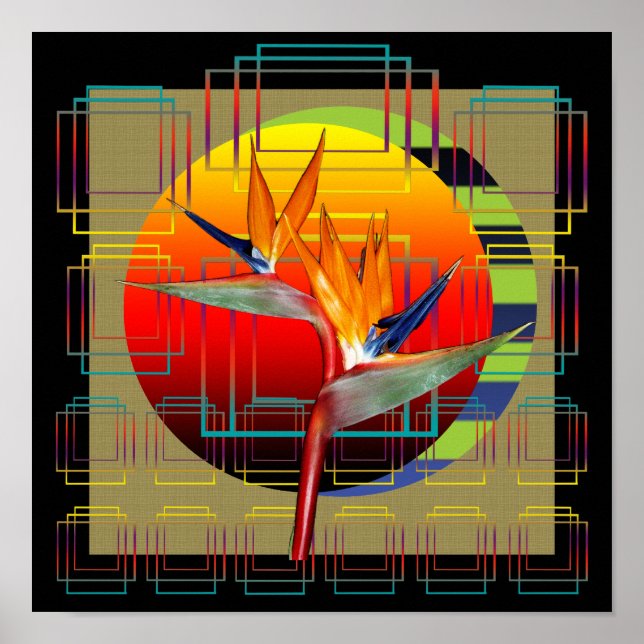 Poster | Bird of Paradise Blume Sunset Geometric (Vorne)