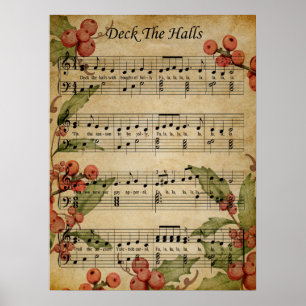 Poster-Blatt Noten Kunst - Deck the Halls Poster